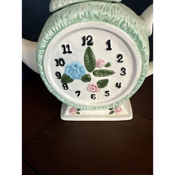 Gift Gallery Porcelain Clock Tea Pot Decorative Only Clock Face Floral VTG - Picture 2 of 8